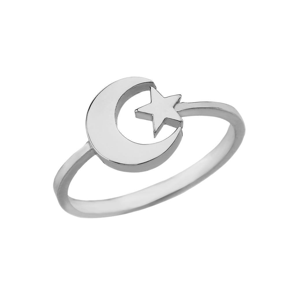 Sterling Silver Islam Crescent Moon & Star Ring