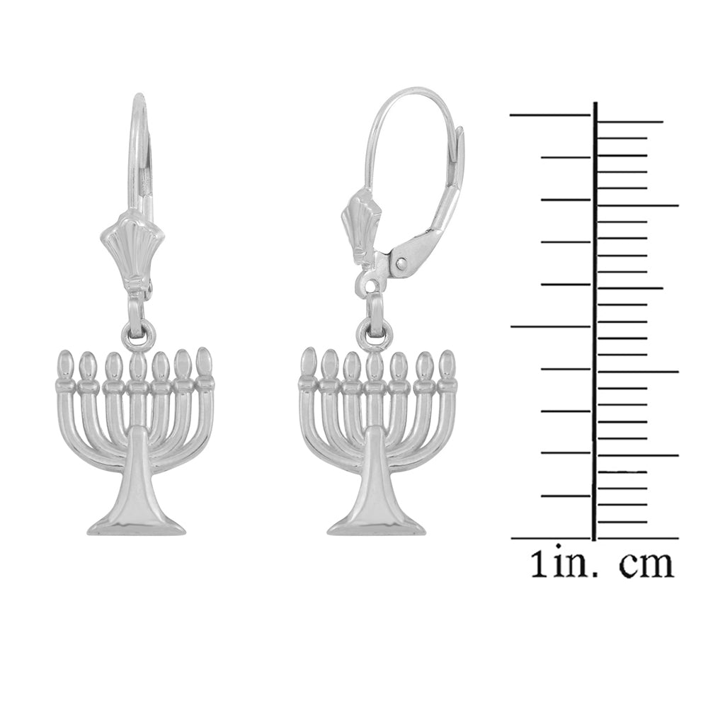 Sterling Silver Israel Jewish Hanukkah Menorah Earring Set, view 2