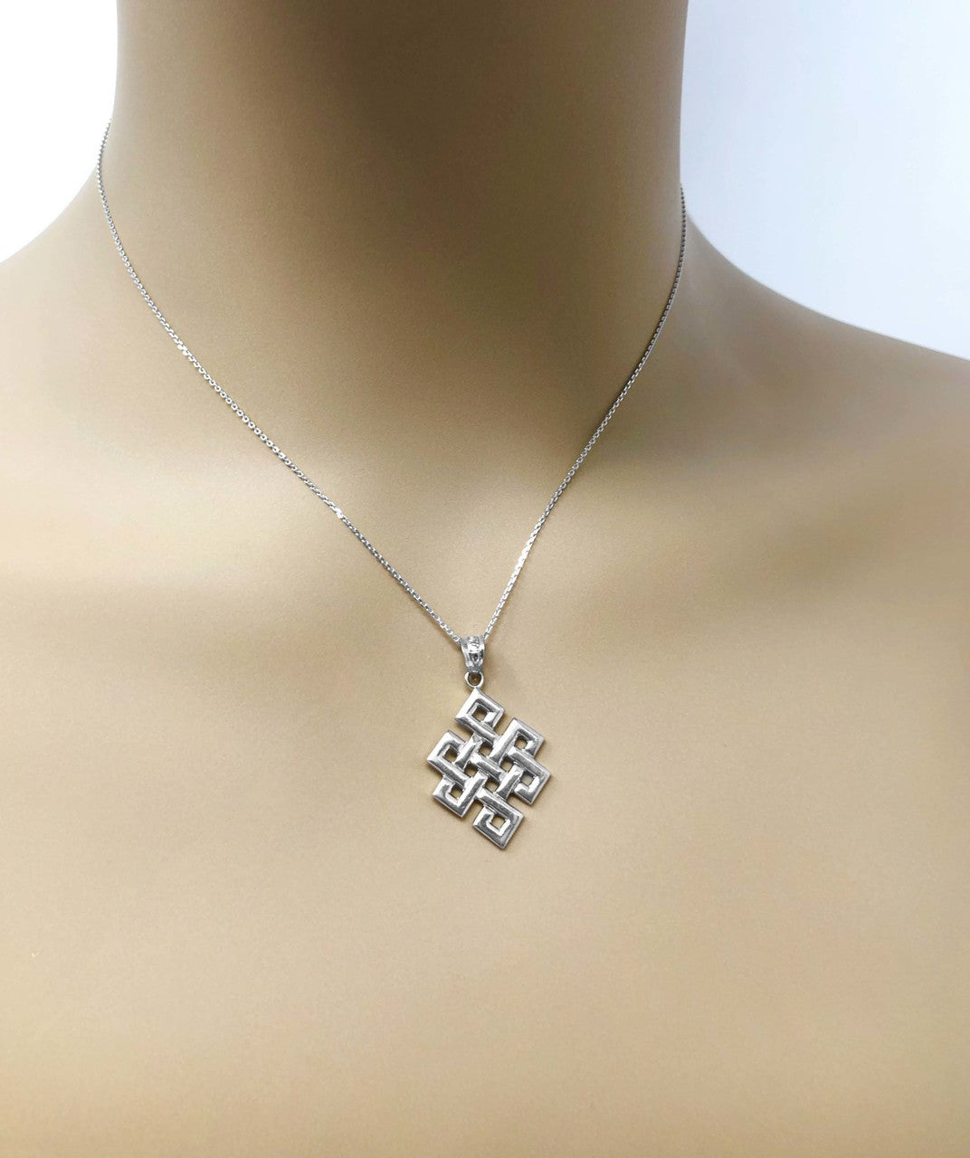 Sterling Silver Japanese Buddhist Eternity Knot Pendant, view 3