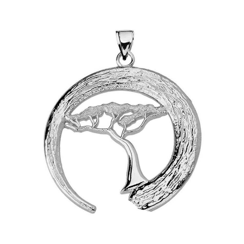 Sterling Silver Japanese Buddhist Zen Circle with Bonsai Tree Pendant, view 2