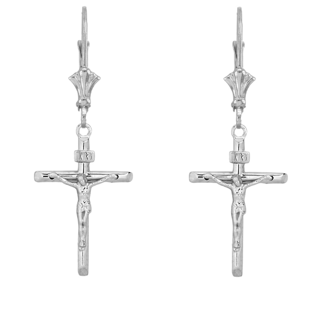 Sterling Silver Jesus Christ Cross INRI Crucifix Earrings