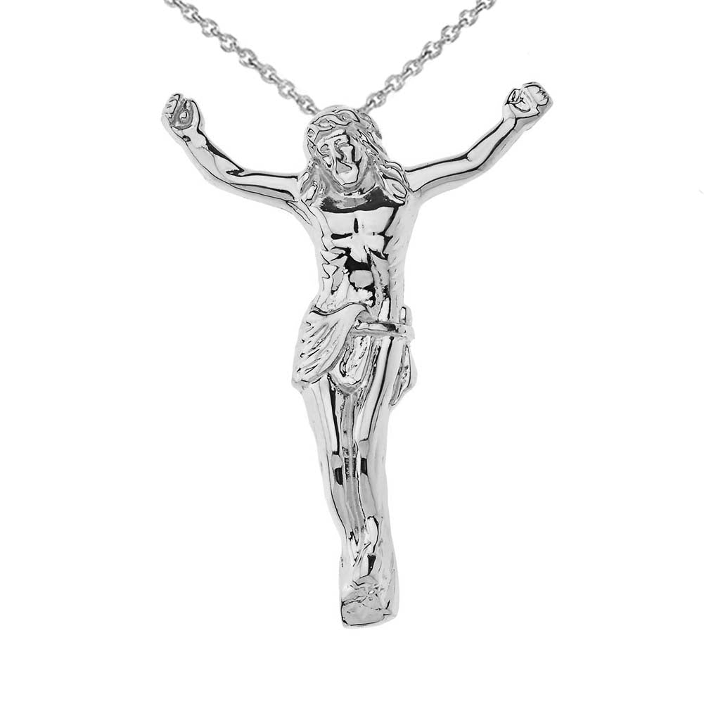 Sterling Silver Jesus Christ Crucifix Pendant Necklace