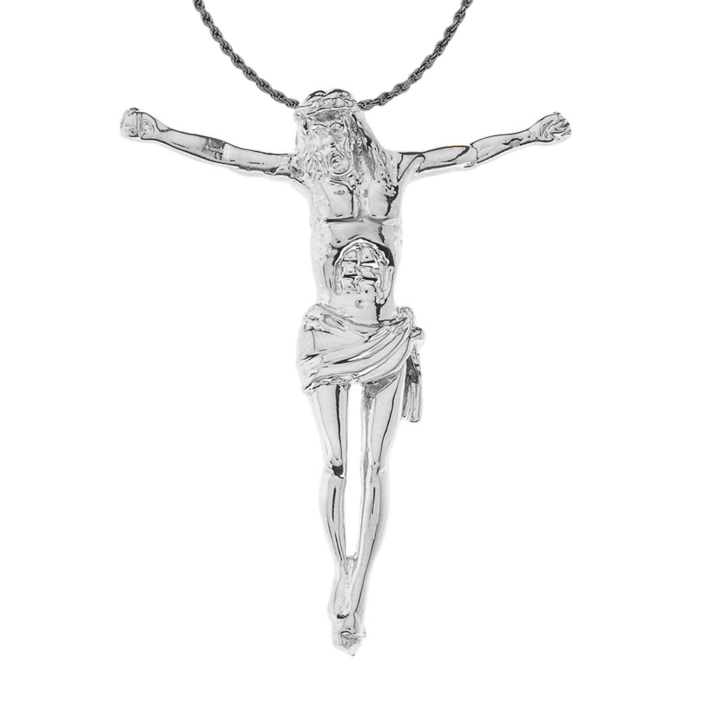 Sterling Silver Jesus Christ Crucifix Pendant Necklace Hidden Bail Pendant Necklace (2.15")