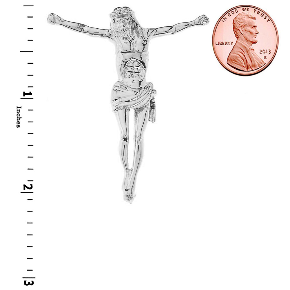 Sterling Silver Jesus Christ Crucifix Pendant Necklace Hidden Bail Pendant Necklace (2.15"), view 3