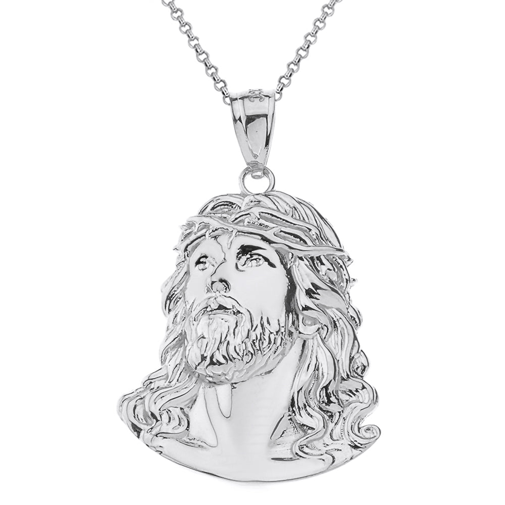 Sterling Silver Jesus Christ Face S/M/L Pendant Necklace, view 2