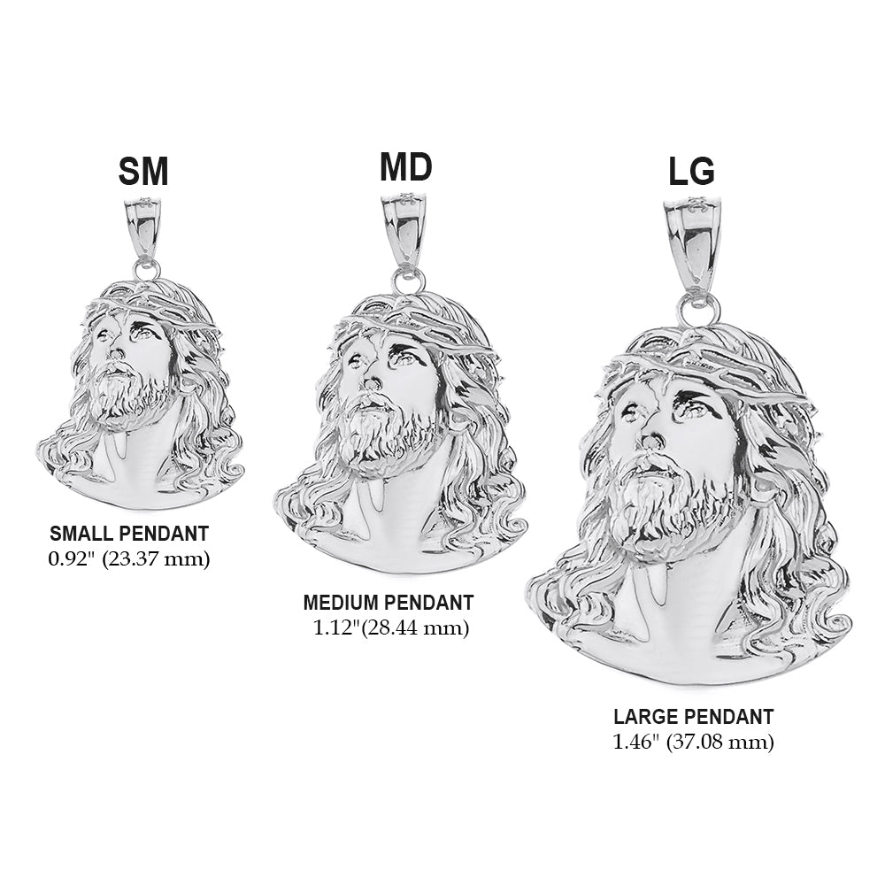 Sterling Silver Jesus Christ Face S/M/L Pendant Necklace, view 3