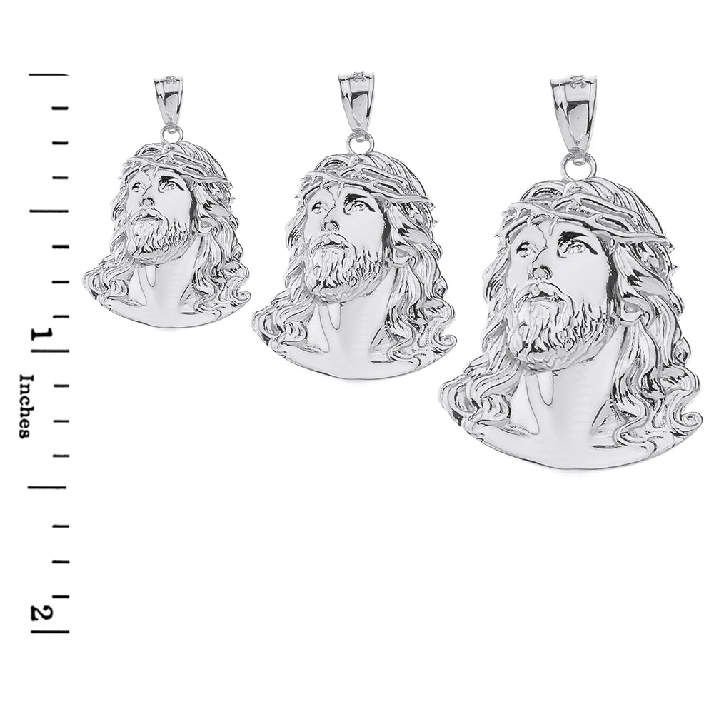 Sterling Silver Jesus Christ Face S/M/L Pendant Necklace, view 4