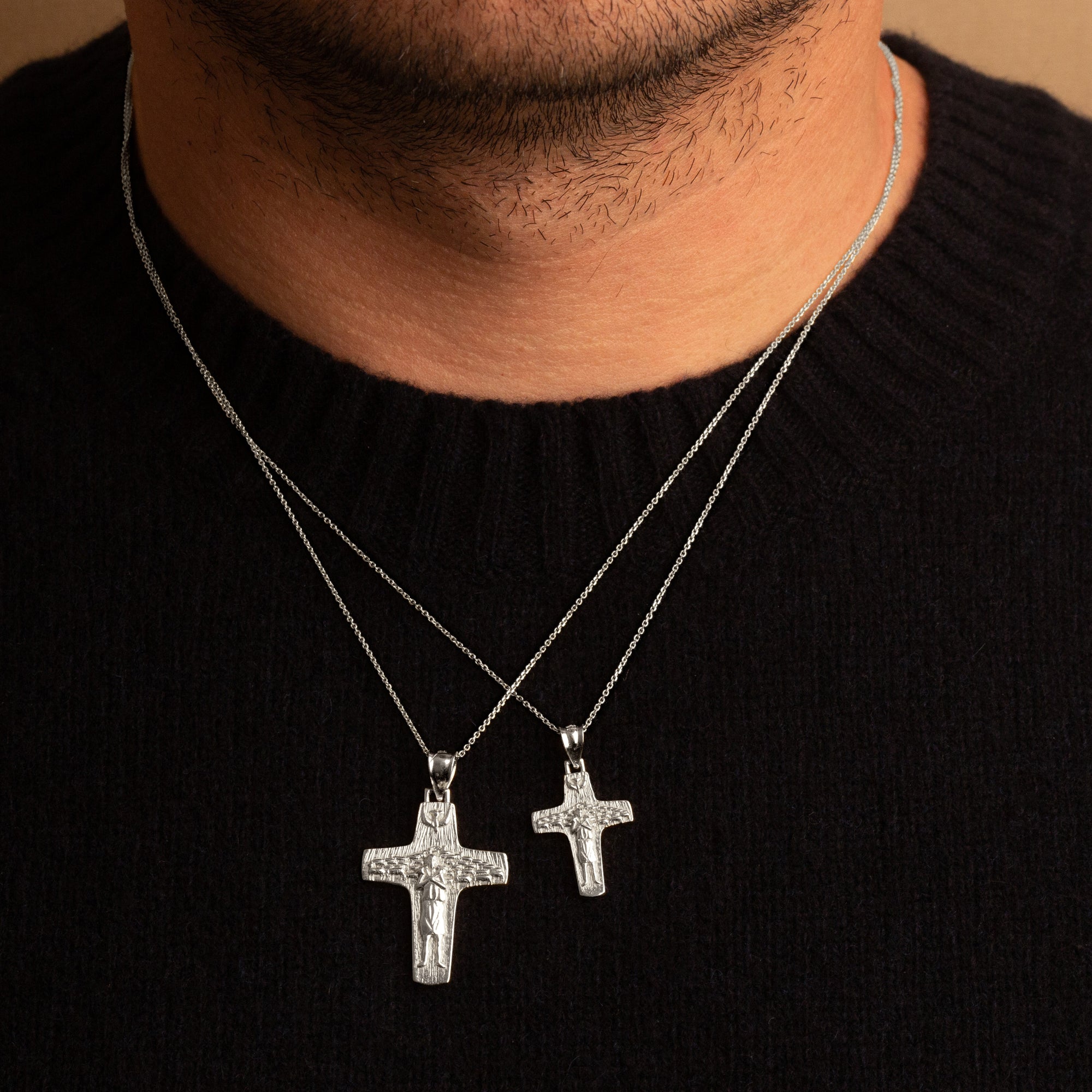 Sterling Silver Jesus Christ Good Shepherd Cross Pendant Necklace, view 2