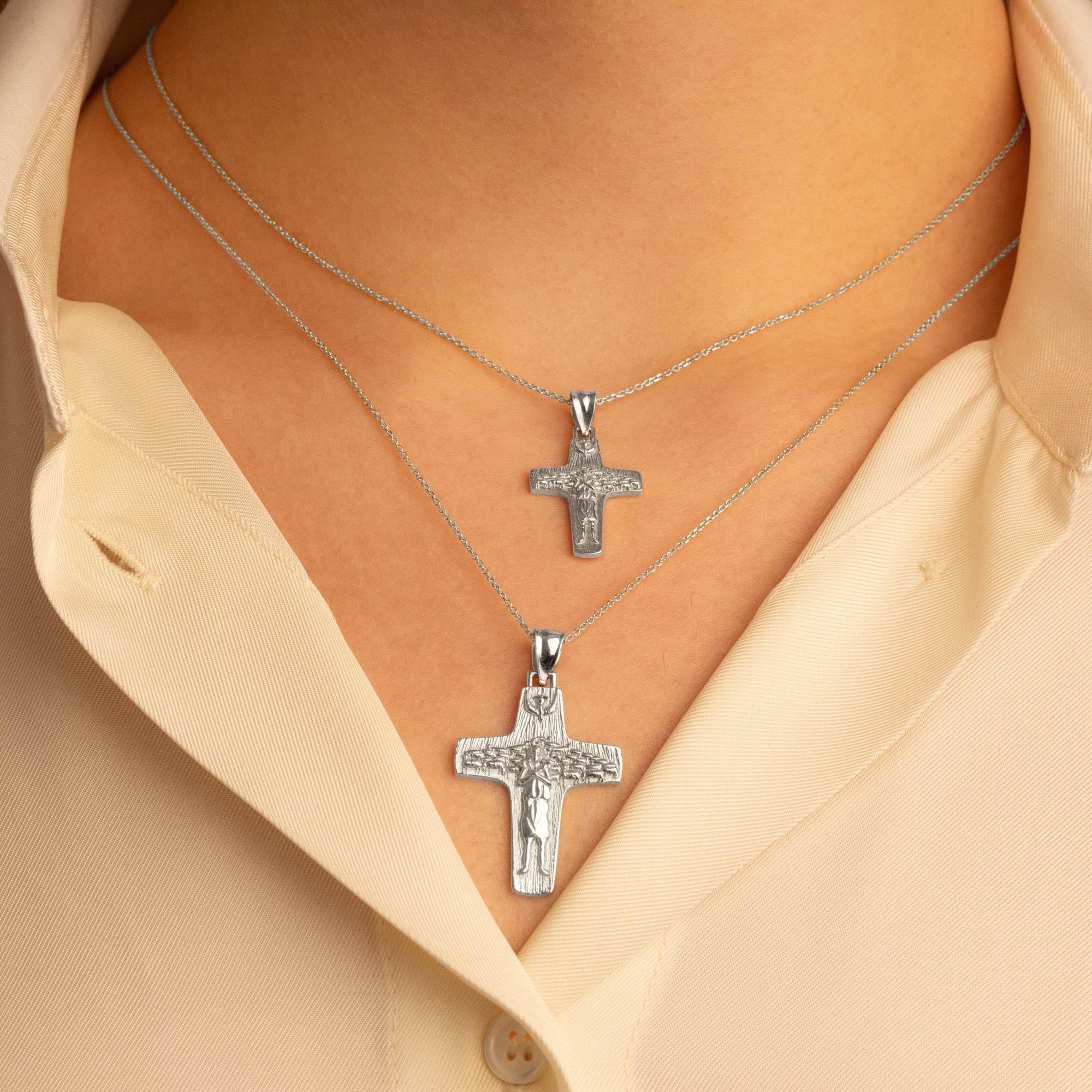 Sterling Silver Jesus Christ Good Shepherd Cross Pendant Necklace, view 3