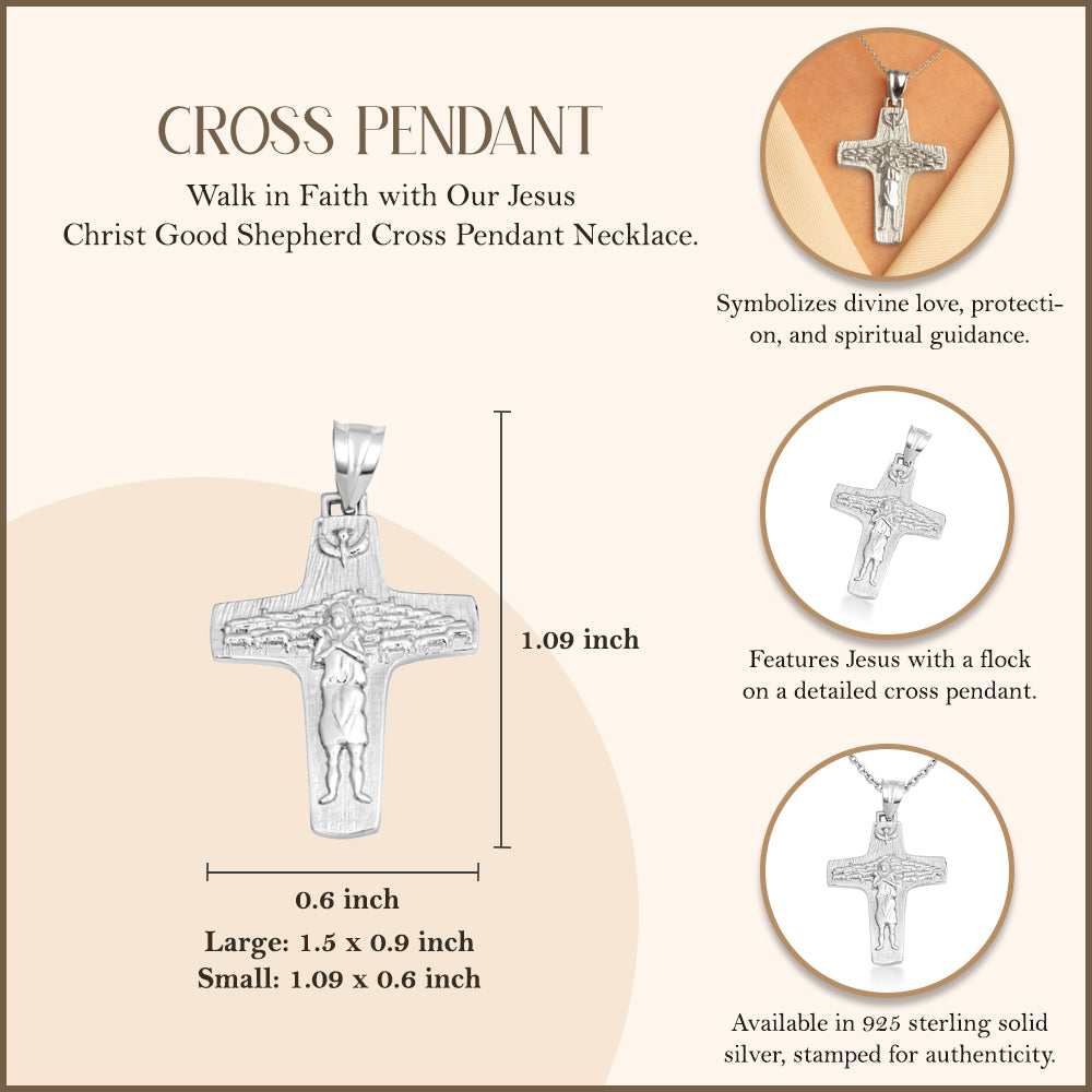 Sterling Silver Jesus Christ Good Shepherd Cross Pendant Necklace, view 4