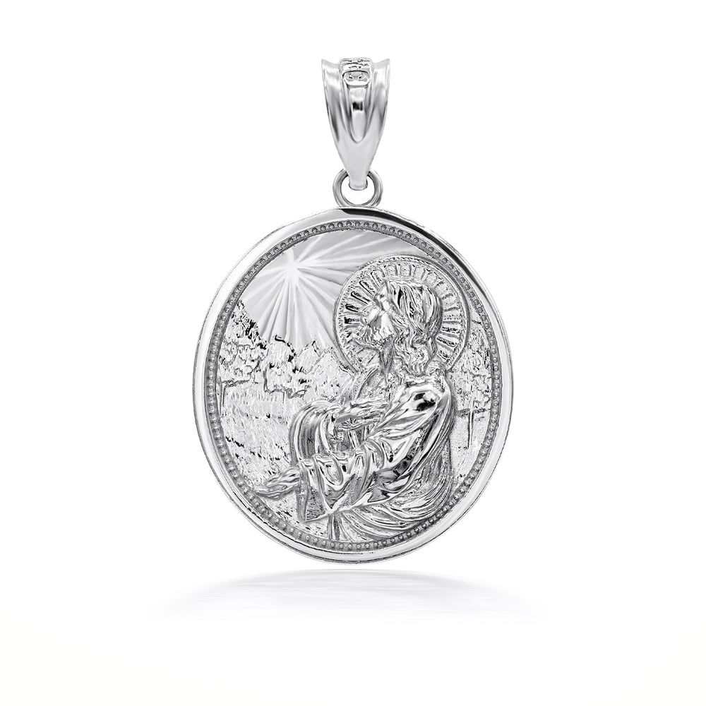 Sterling Silver Jesus Christ Sermon On The Mount Pendant Necklace