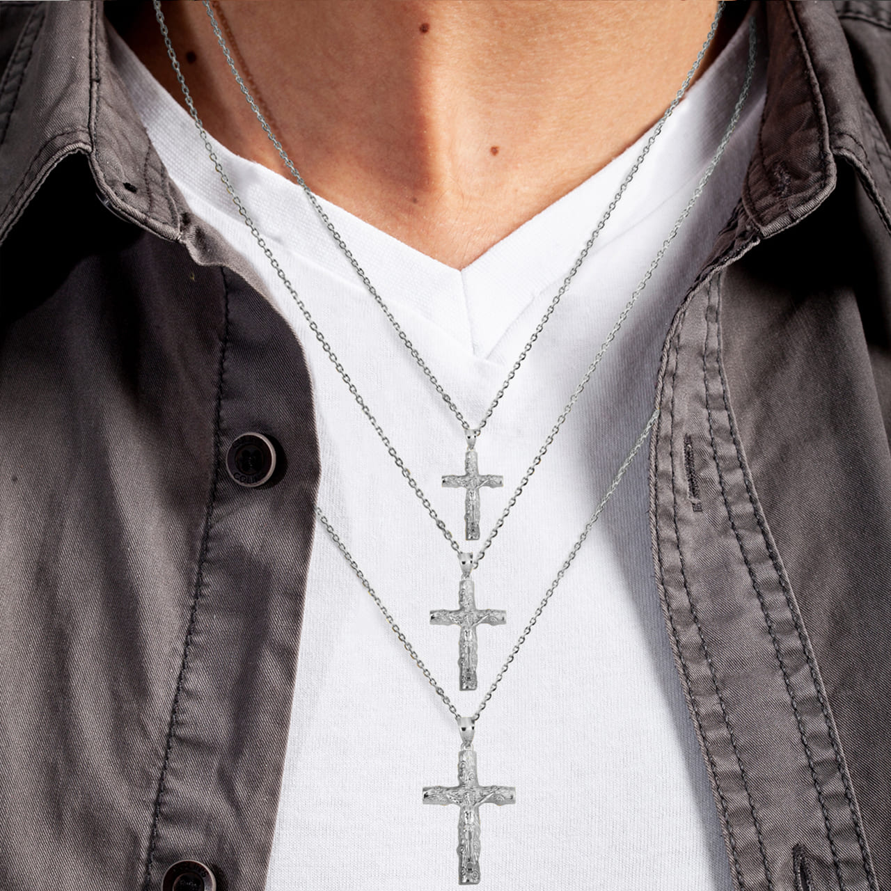 Sterling Silver Jesus Christ Wooden Crucifix Cross Pendant Necklace, view 2