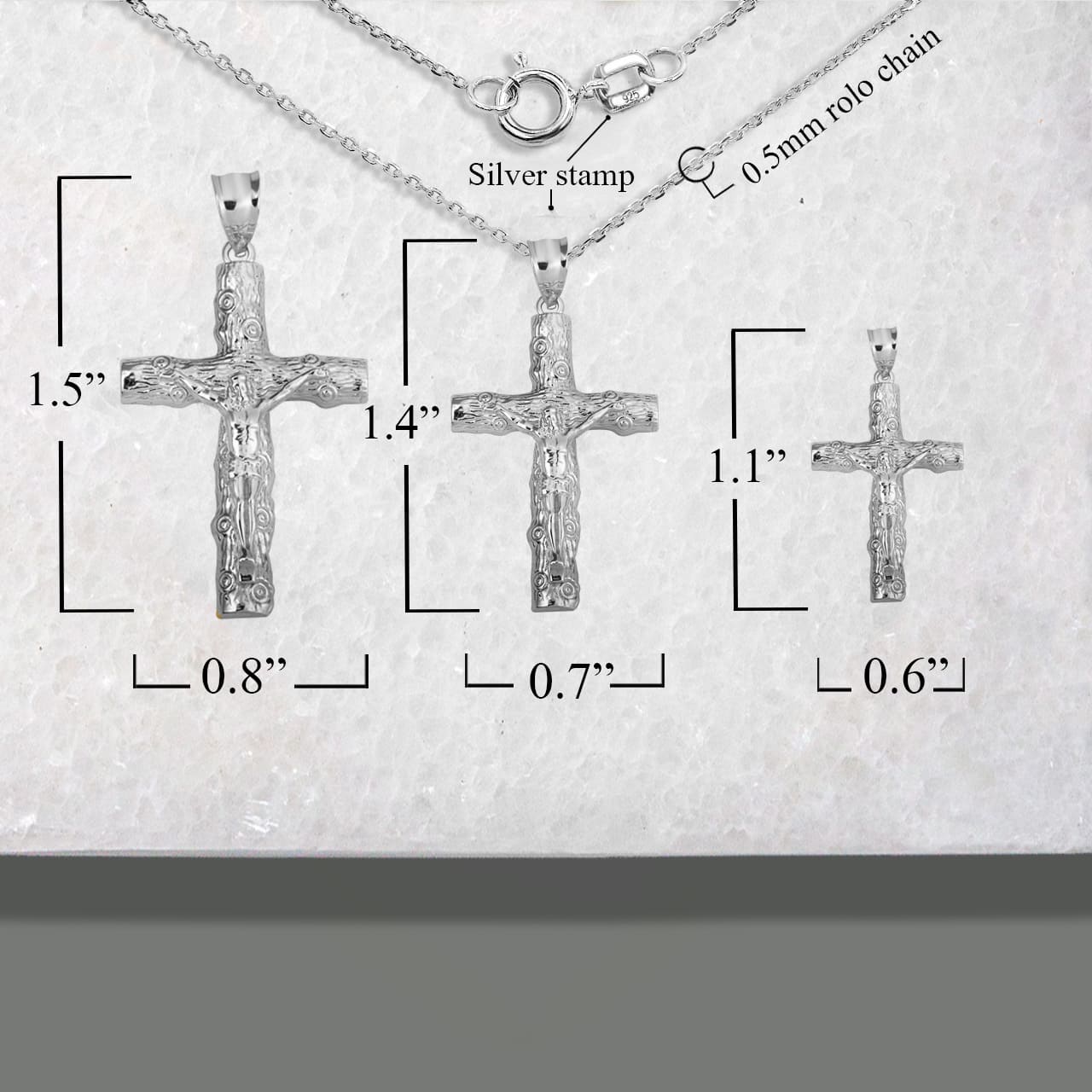 Sterling Silver Jesus Christ Wooden Crucifix Cross Pendant Necklace, view 4