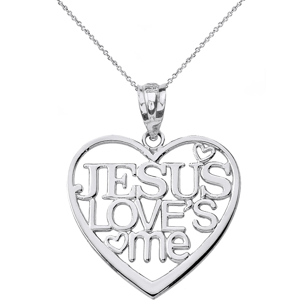 Sterling Silver Jesus Loves Me Heart Pendant Necklace