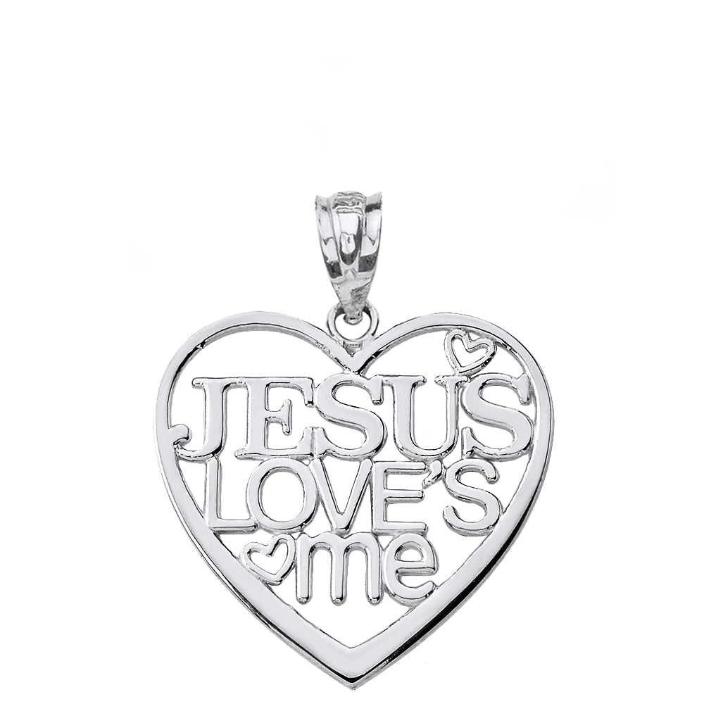 Sterling Silver Jesus Loves Me Heart Pendant Necklace, view 2