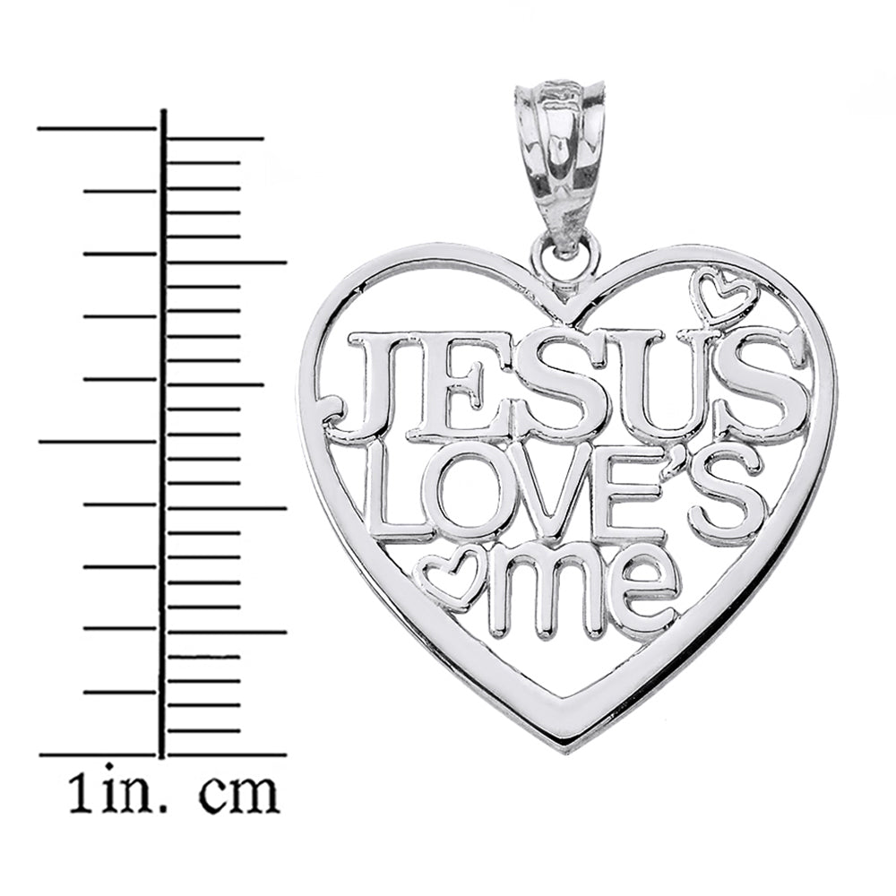 Sterling Silver Jesus Loves Me Heart Pendant Necklace, view 3
