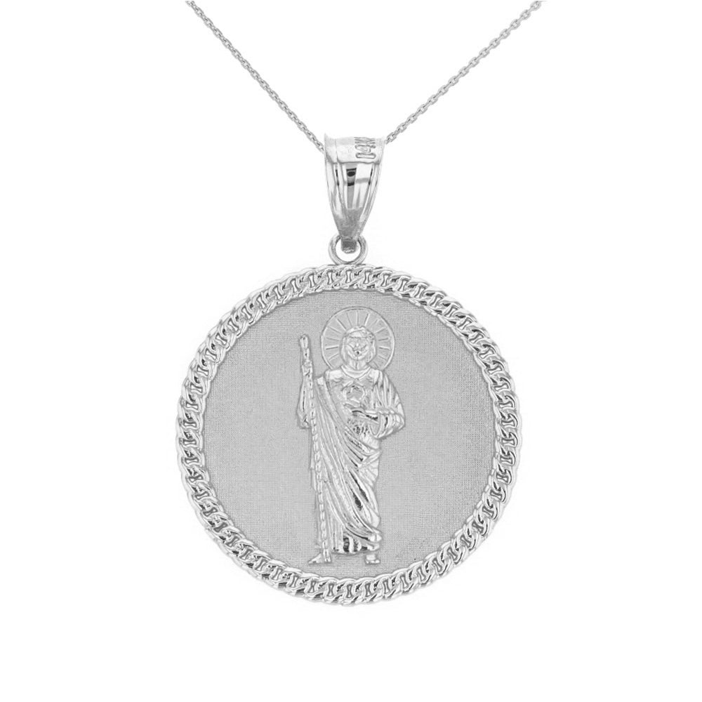 Sterling Silver Jesus The Good Shepherd Cuban Link Circle Frame Medallion Pendant Necklace 1.34 " (34 mm)