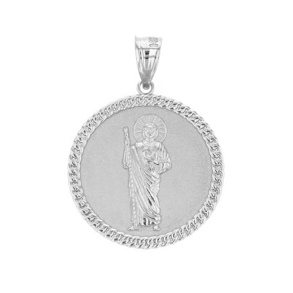Sterling Silver Jesus The Good Shepherd Cuban Link Circle Frame Medallion Pendant Necklace 1.34 " (34 mm), view 2