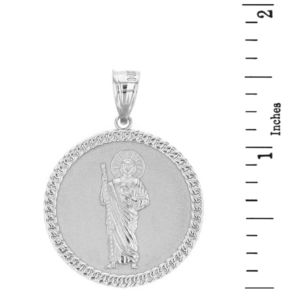 Sterling Silver Jesus The Good Shepherd Cuban Link Circle Frame Medallion Pendant Necklace 1.34 " (34 mm), view 3