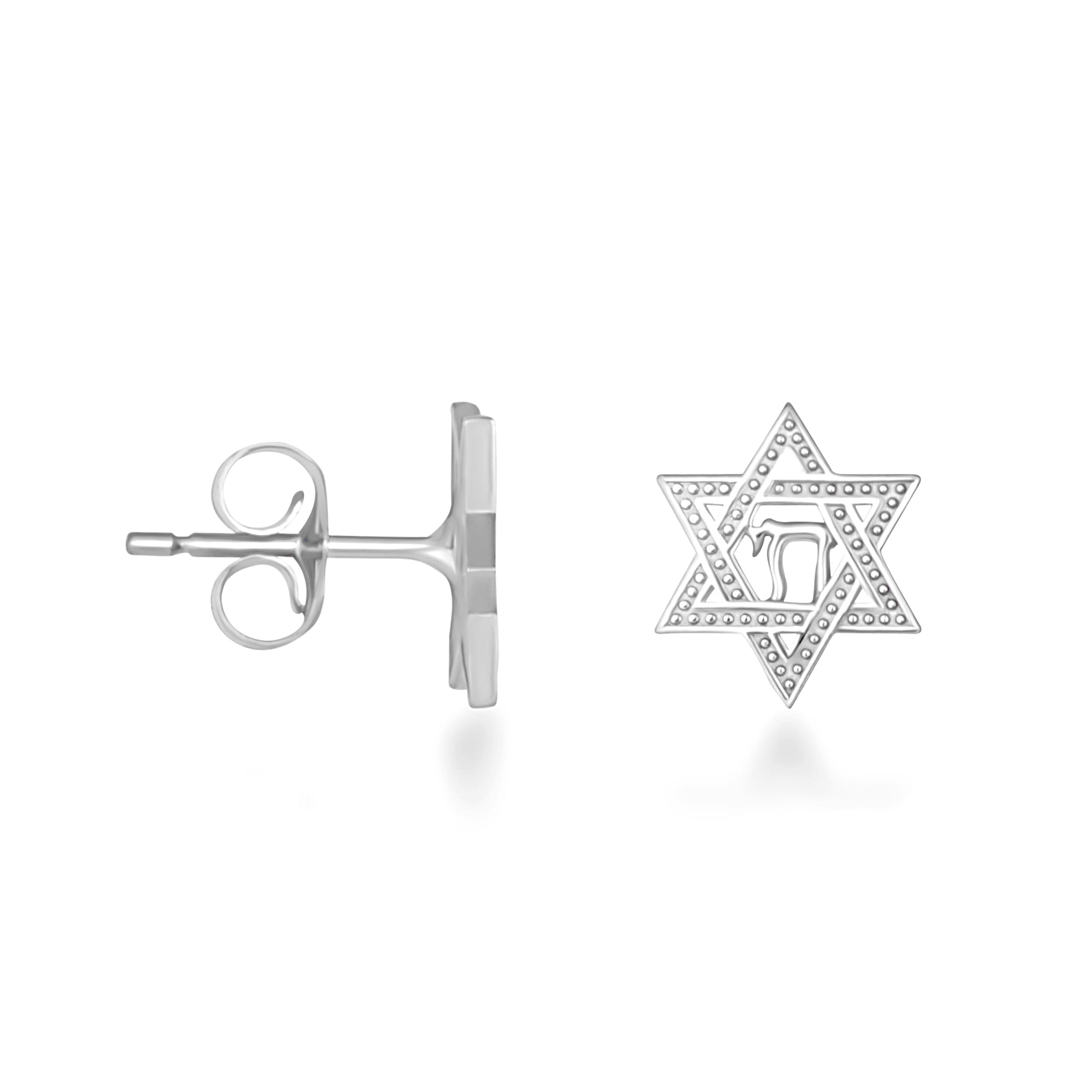Sterling Silver Jewish Chai Star Of David Stud Earrings