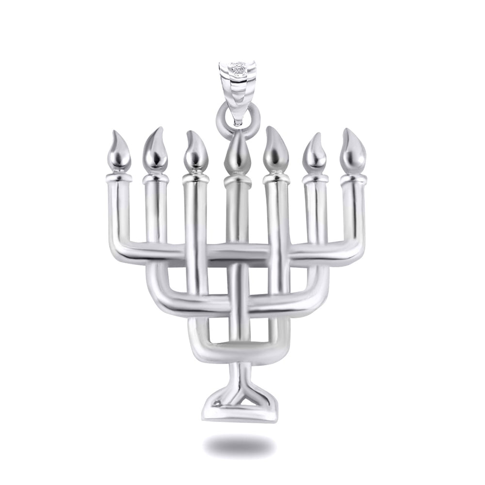 Sterling Silver Jewish Menorah Candle Hanukkah Pendant Necklace