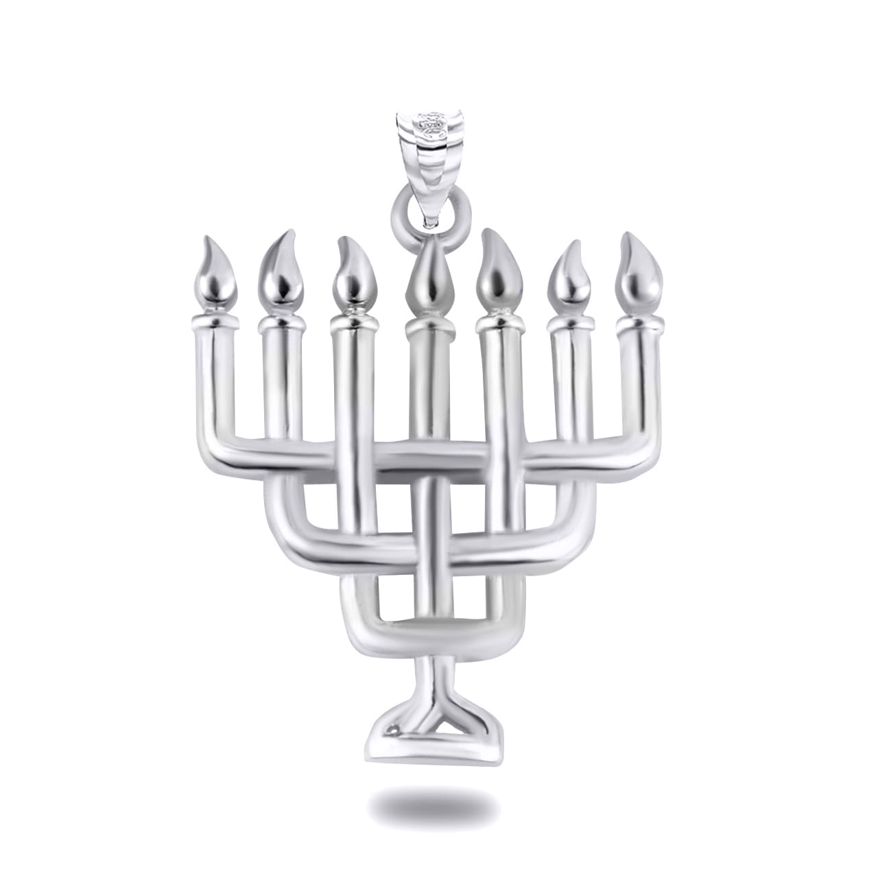 Sterling Silver Jewish Menorah Candle Hanukkah Pendant Necklace