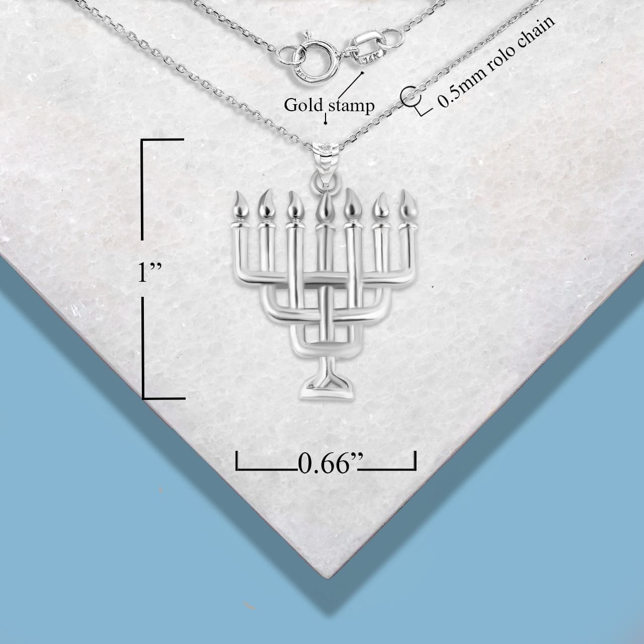 Sterling Silver Jewish Menorah Candle Hanukkah Pendant Necklace, view 4