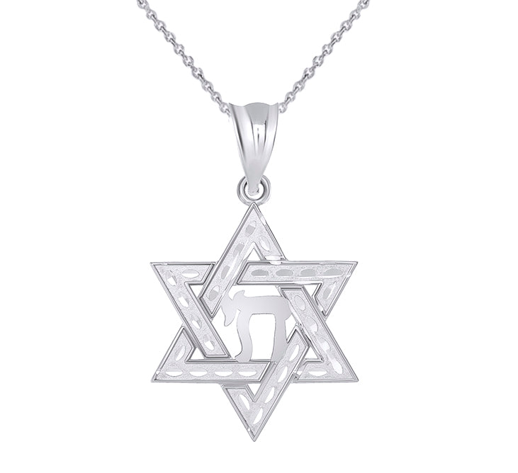 Sterling Silver Jewish Star of David Chai Pendant Necklace