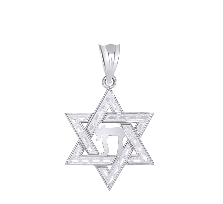 Sterling Silver Jewish Star of David Chai Pendant Necklace, view 2
