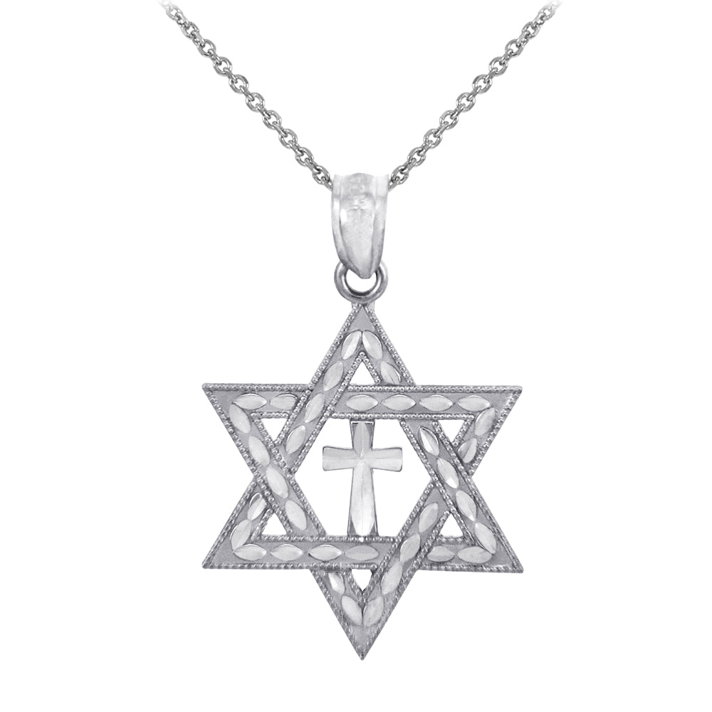 Sterling Silver Jewish Star Of David Cross Charm Pendant Necklace