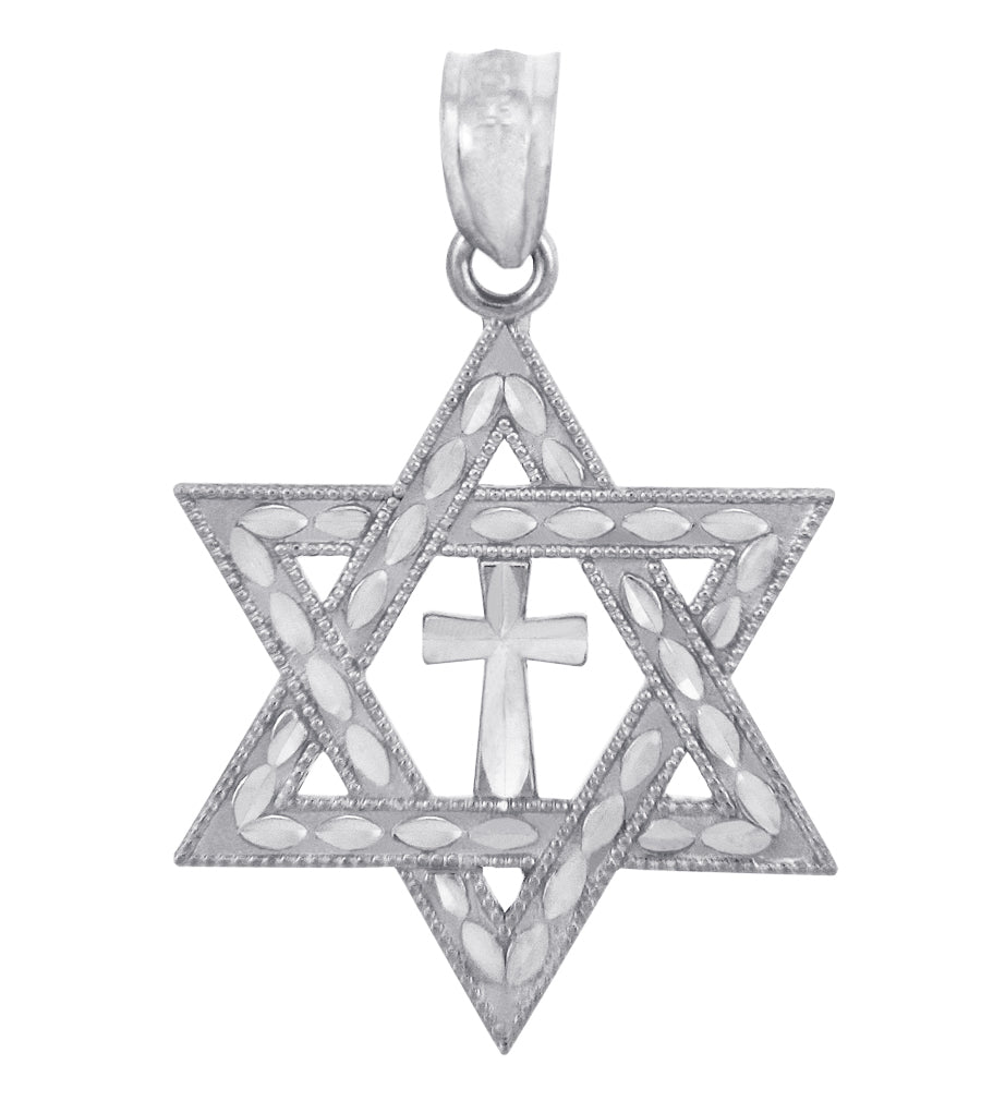 Sterling Silver Jewish Star Of David Cross Charm Pendant Necklace, view 2