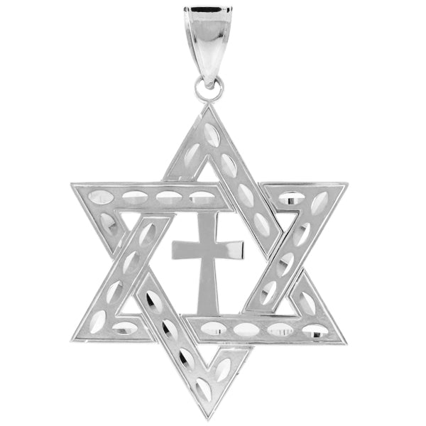 Sterling Silver Jewish Star of David Cross Pendant (L) 2.2"