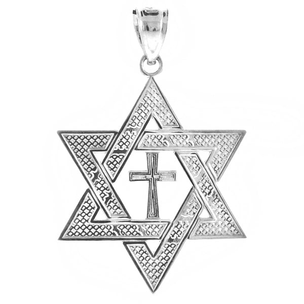 Sterling Silver Jewish Star of David Cross Pendant (L) 2.2", view 4