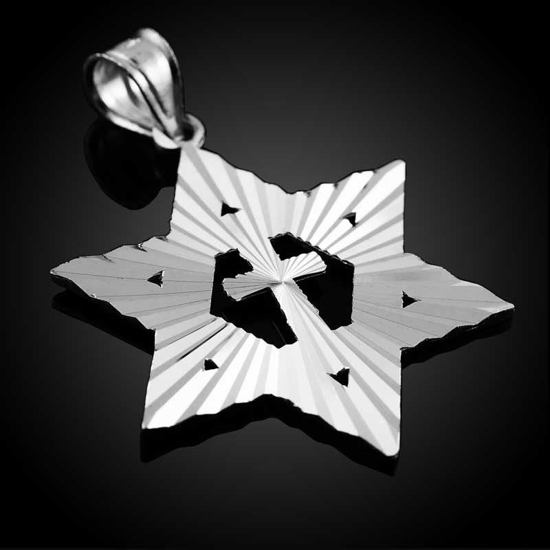 Sterling Silver Jewish Star of David Cross Pendant (M) 1.25", view 2