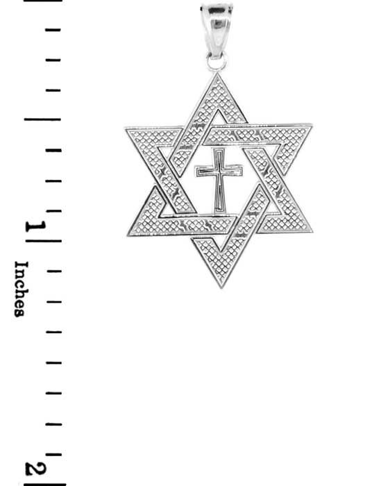 Sterling Silver Jewish Star of David Cross Pendant (M) 1.25", view 3