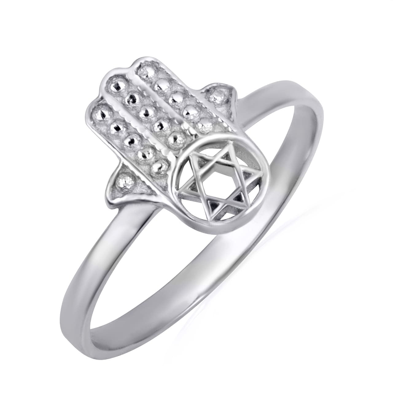 Sterling Silver Jewish Star Of David Hamsa Hand Beaded Ring
