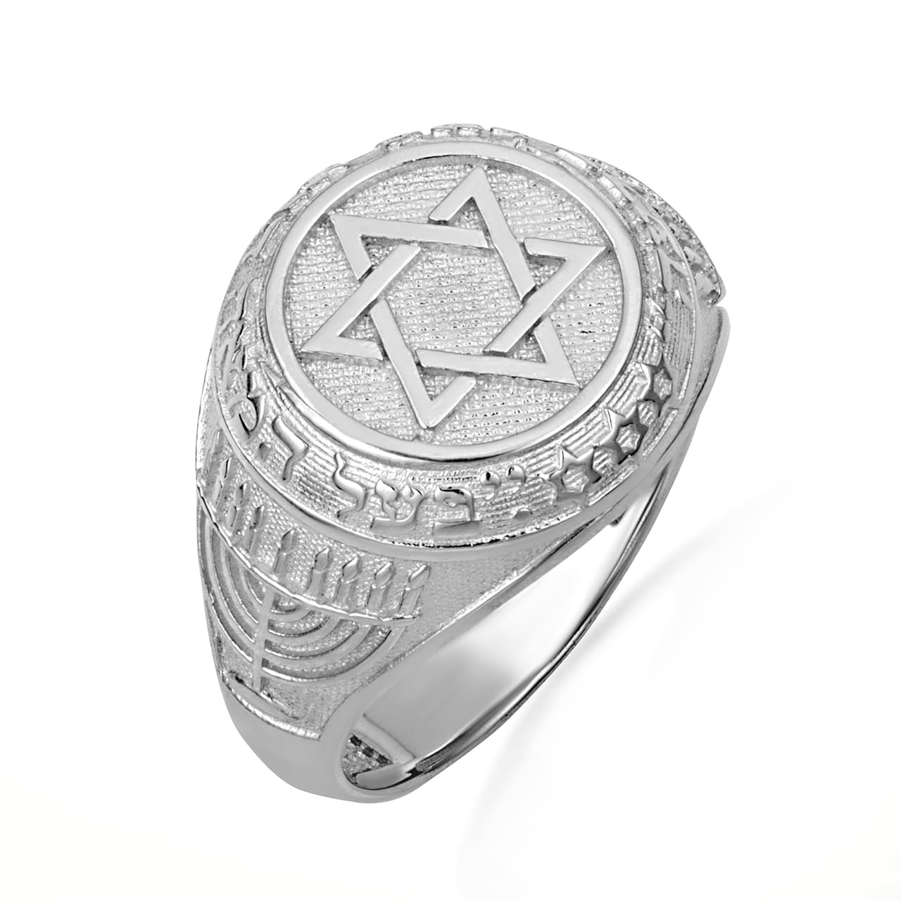 Sterling Silver Jewish Star Of David Hebrew Menorah Signet Ring
