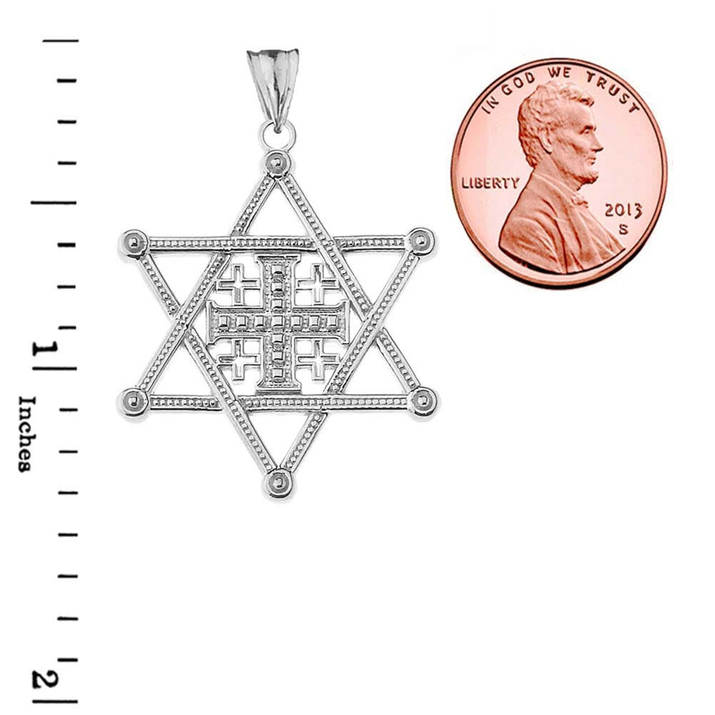 Sterling Silver Jewish Star of David Jerusalem Cross Messianic Pendant Necklace, view 3