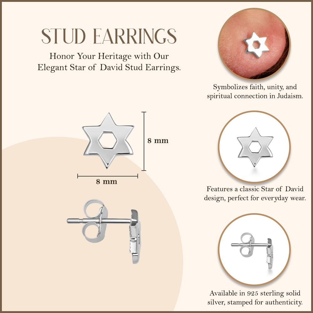 Sterling Silver Jewish Star Of David Stud Earrings, view 3