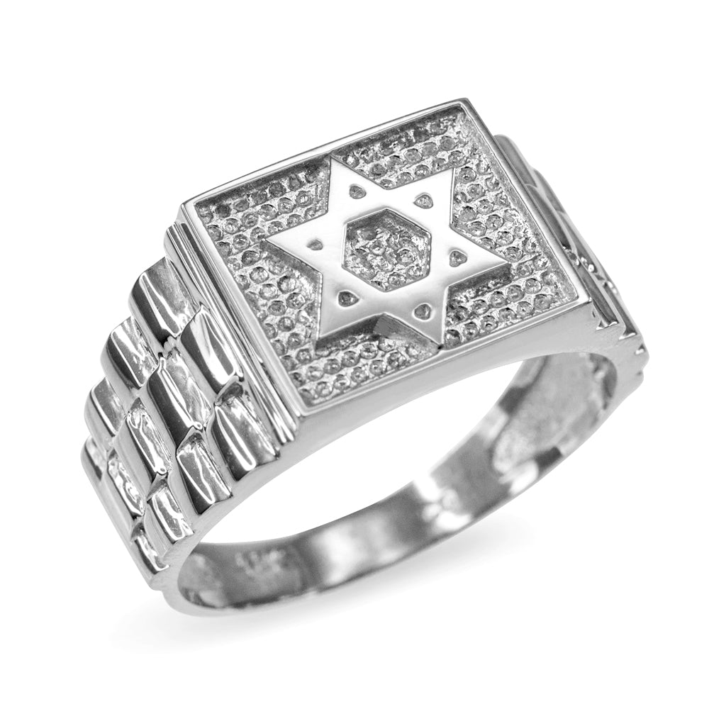 Sterling Silver Jewish Star of David Watchband Signet Ring