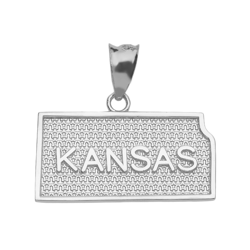 Sterling Silver Kansas State Map Pendant Necklace, view 2