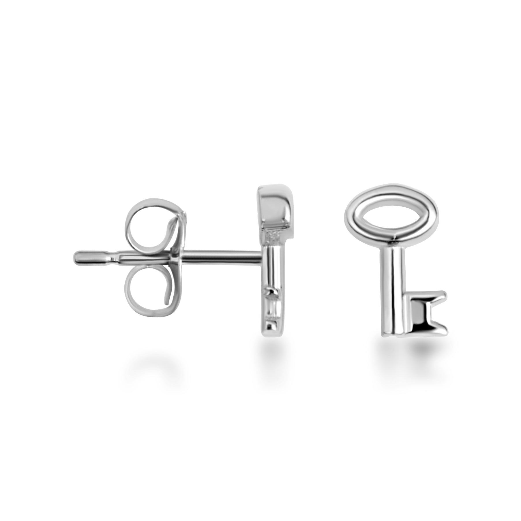 Sterling Silver Key Charm Stud Earrings