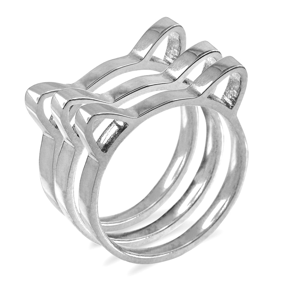 Sterling Silver Kitten Silhouette Stackable Ring Band, view 2
