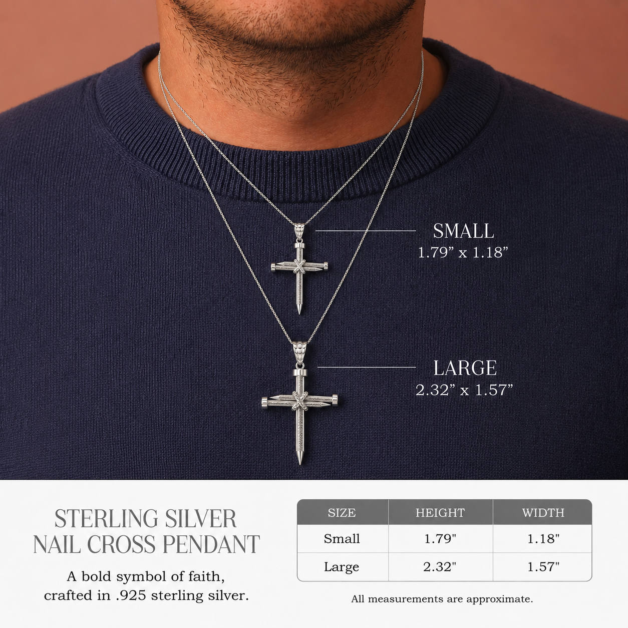 Sterling Silver Knot Nail Cross Crucifix Pendant Necklace, view 2