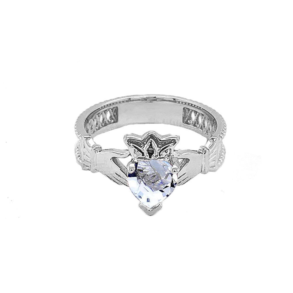 Sterling Silver Lab Created CZ Celtic Design Claddagh Proposal Ring, view 4