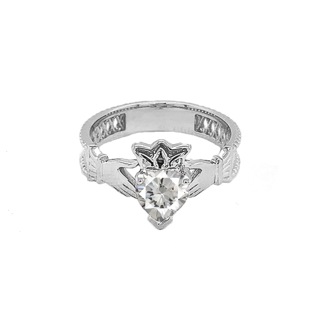 Sterling Silver Lab Created CZ Celtic Design Claddagh Proposal Ring, view 5