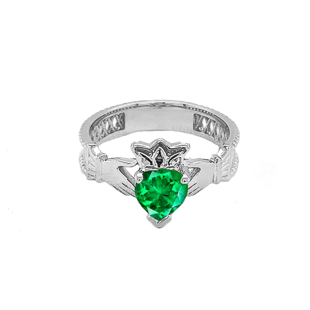 Sterling Silver Lab Created CZ Celtic Design Claddagh Proposal Ring, view 6