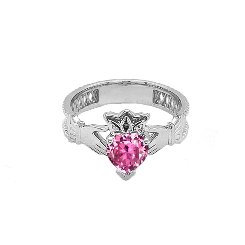 Sterling Silver Lab Created CZ Celtic Design Claddagh Proposal Ring, view 7