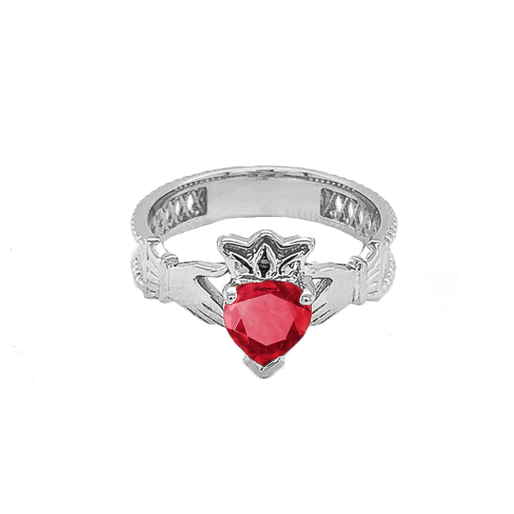 Sterling Silver Lab Created CZ Celtic Design Claddagh Proposal Ring, view 8