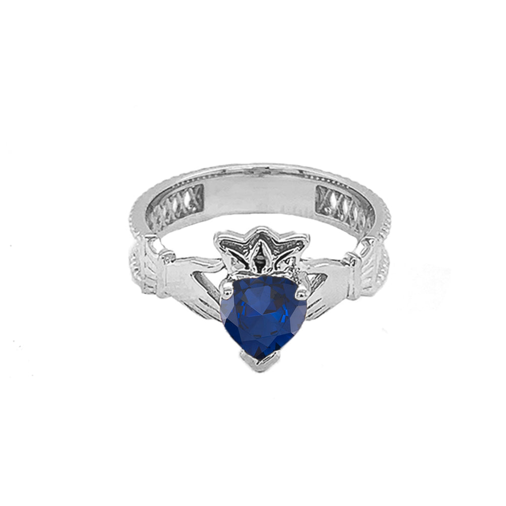 Sterling Silver Lab Created CZ Celtic Design Claddagh Proposal Ring, view 10